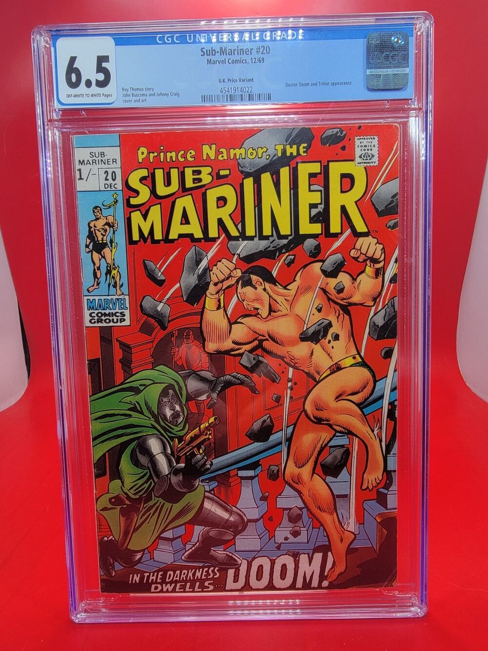 Sub-Mariner #20 1st Battle of Dr. Doom and Triton Appearance 1969 CGC 6.5